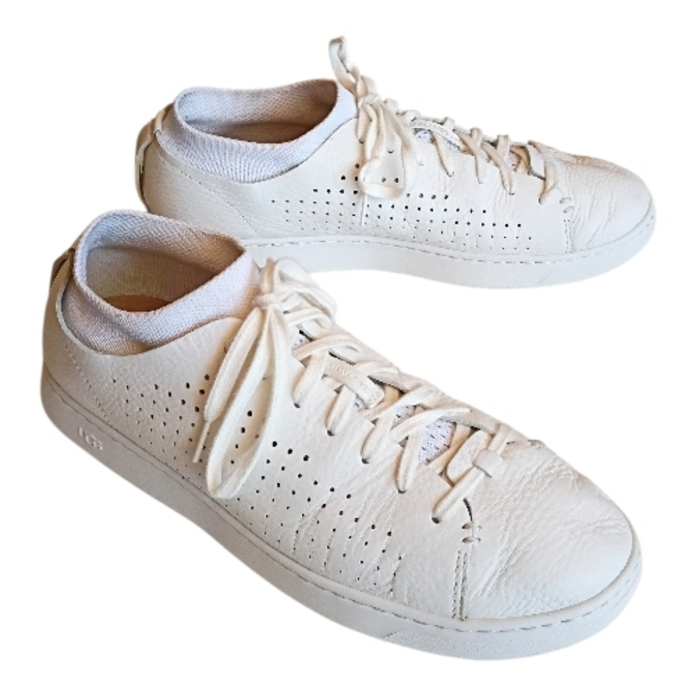 UGG Pismo Men's Sneaker White Leather Perforated Lamb Sock Liner Sz 11